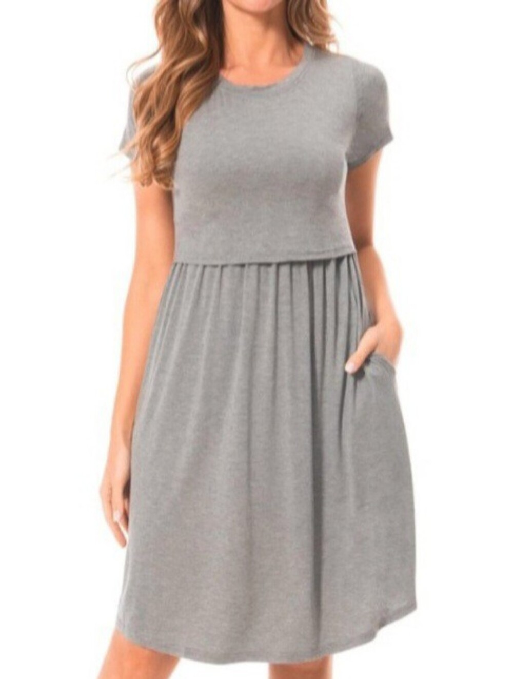 Bearsland Light Gray Short Sleeve Midi Dress